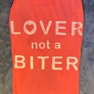 Coral Pink, "Lover not a Biter" dog shirt, Large (up to 80 lbs)